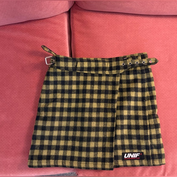 UNIF Acid Green and Black Checkered Skirt - Picture 1 of 3